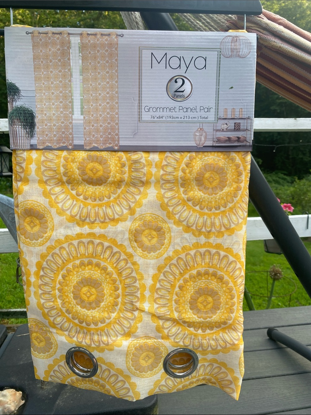 Maya Yellow and Cream Sunburst Grommet Curtain Panels Pair 76x84